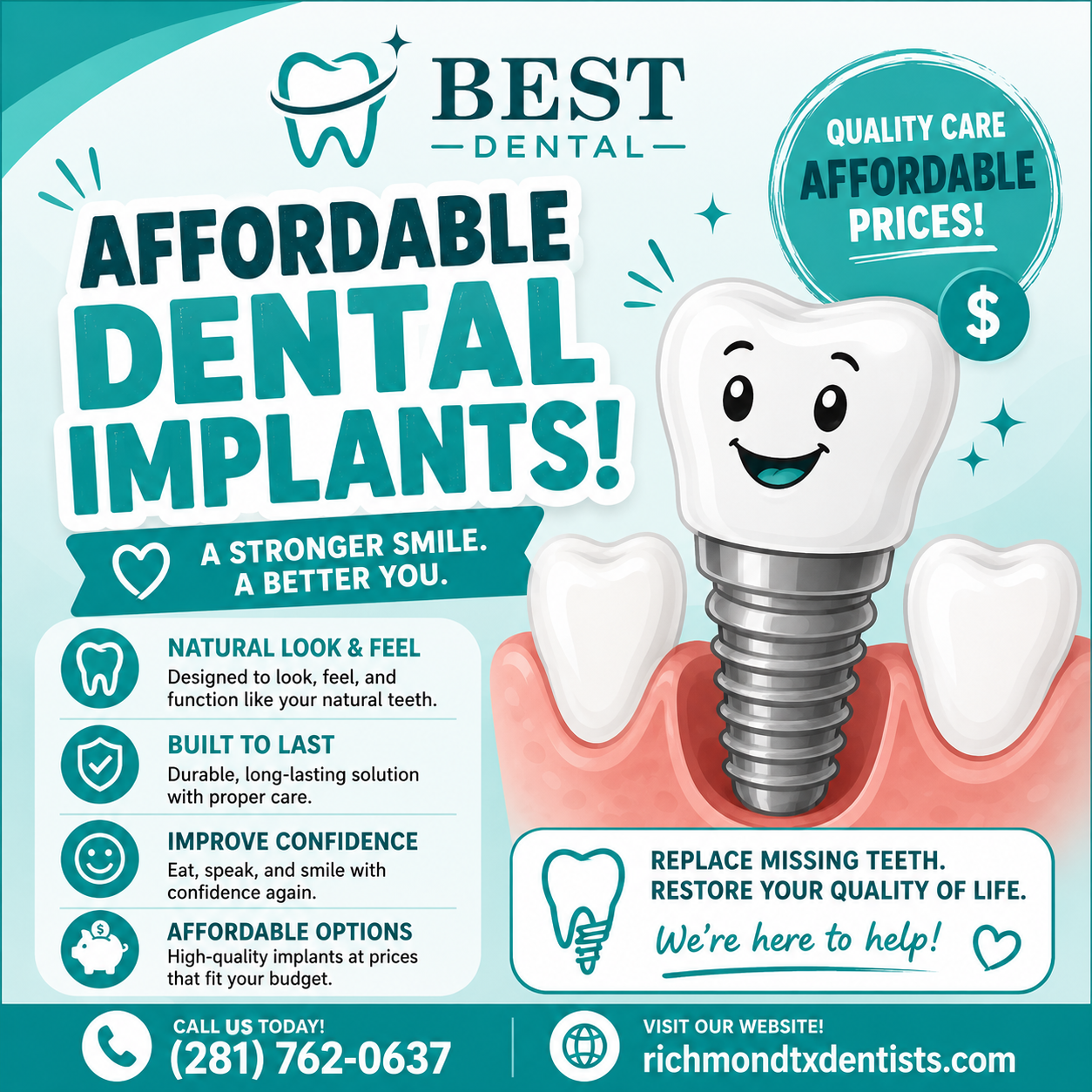 Affordable dental implants near Houston TX at Best Dental