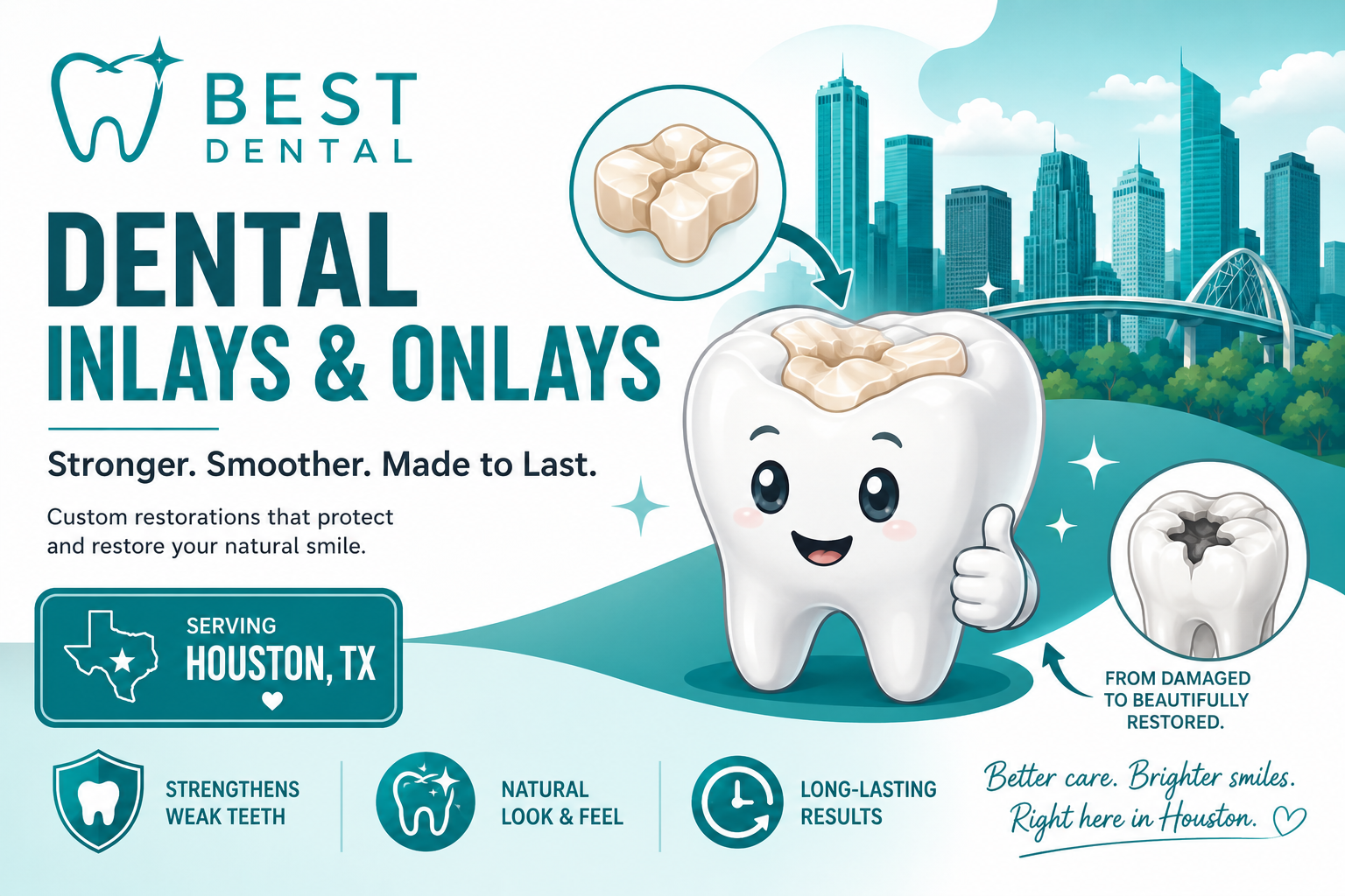 Custom porcelain dental inlay or onlay at Best Dental in Richmond TX serving Houston patients