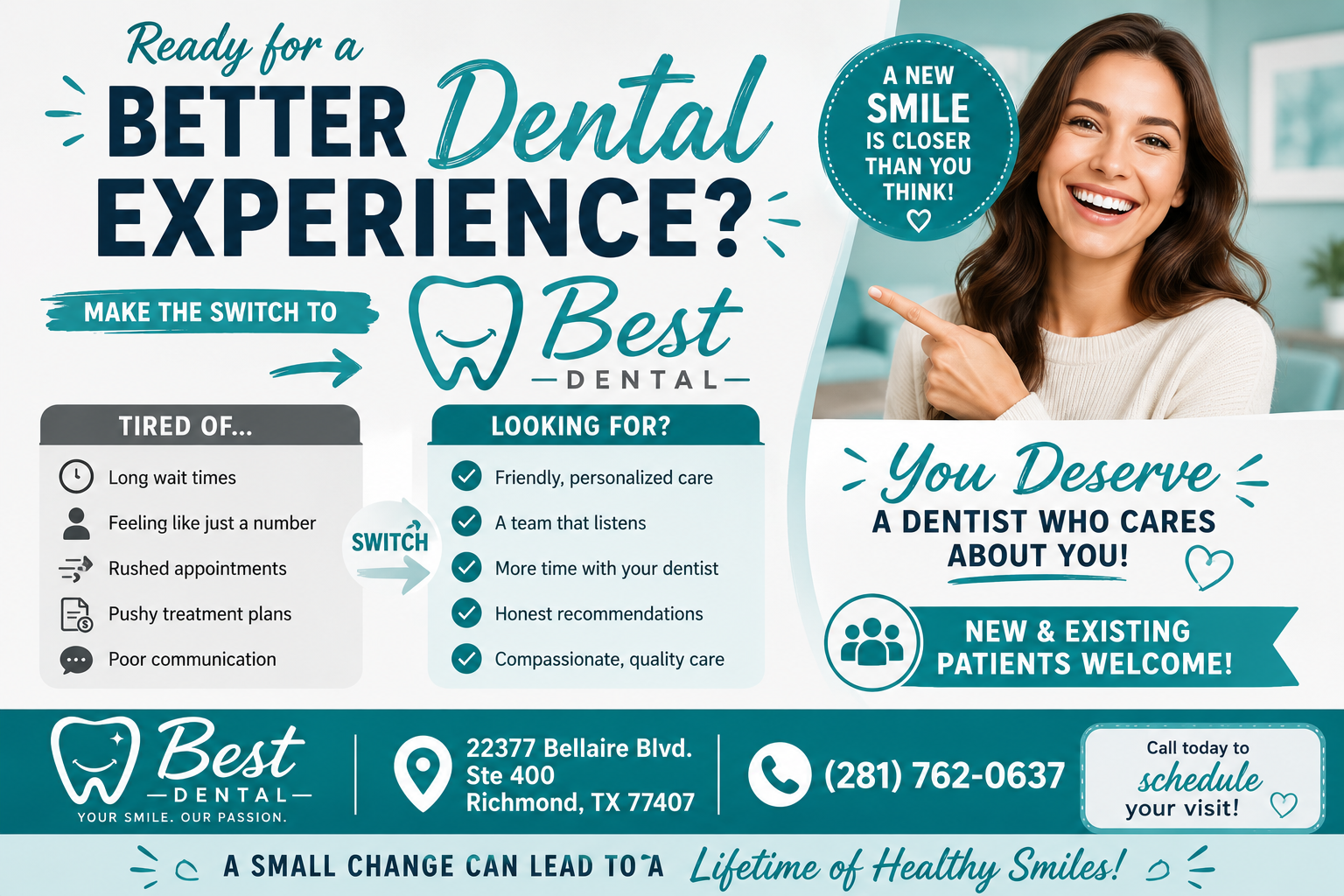 Best Dental near Houston, TX for patients searching switching dentists near me with published flat-rate pricing and PPO benefits verified in advance