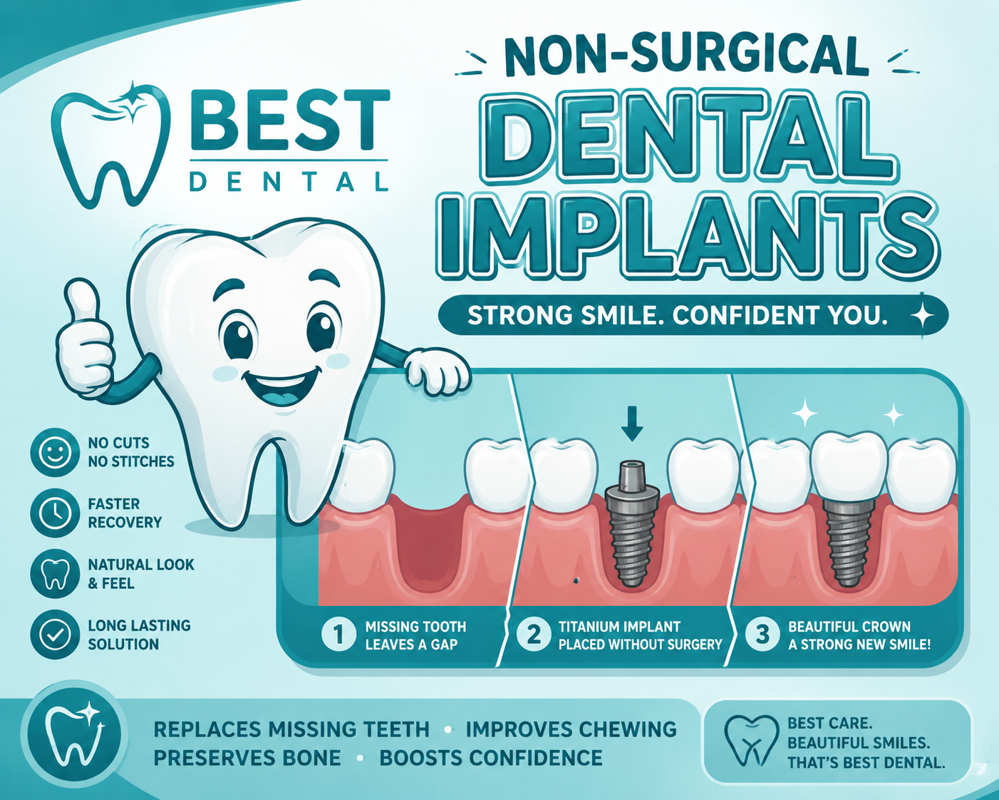 Non-surgical flapless dental implant placement near Houston TX at Best Dental in Richmond